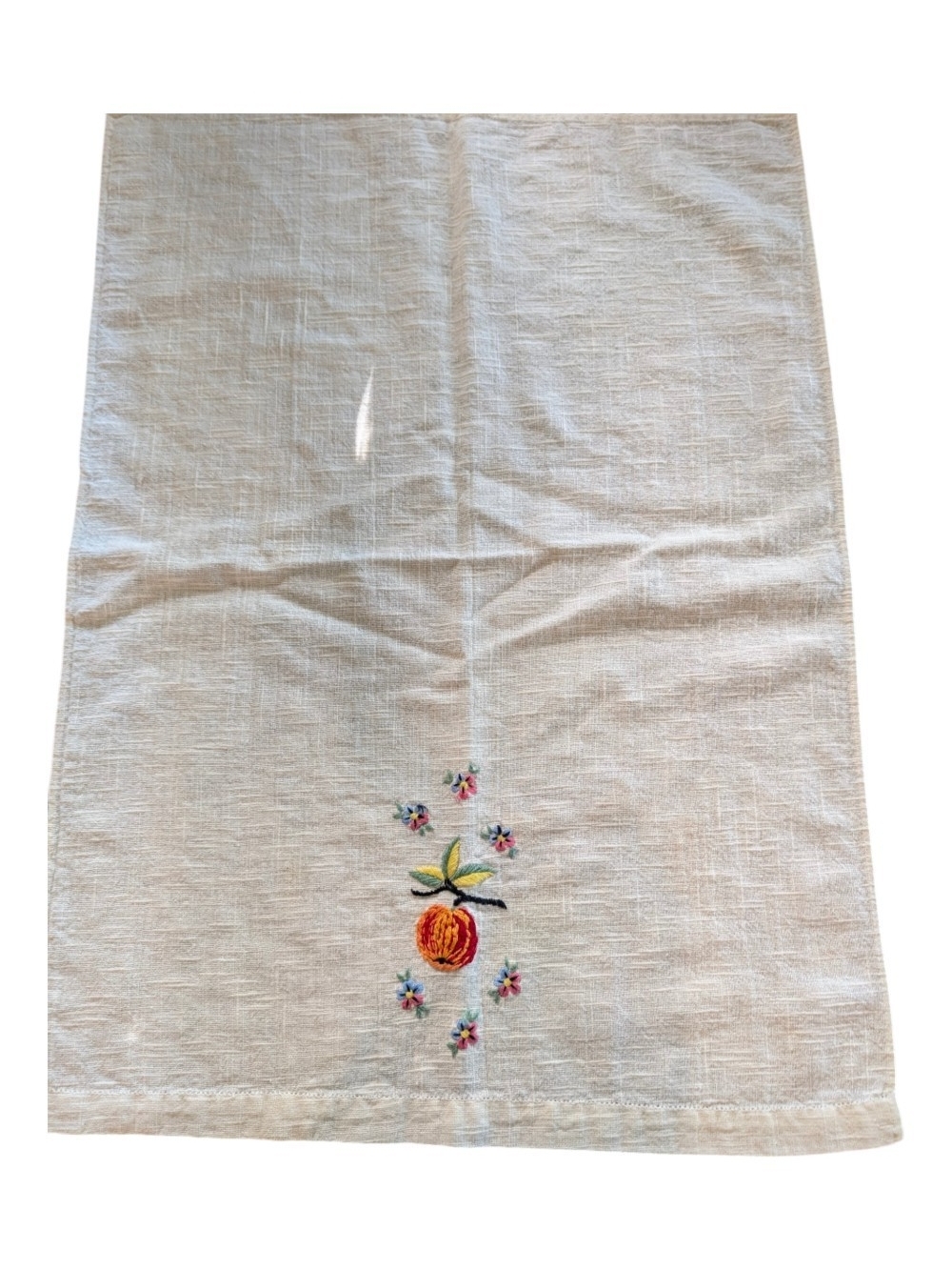 Vintage Hand-Embroidered Linen Tea Towel / Dresser Scarf